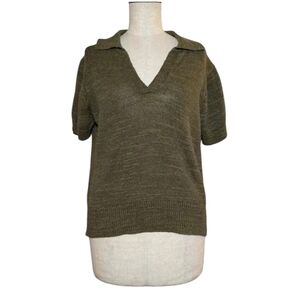 TOAST UK Sweater Green Collared Linen Cotton Slub Sweater Small